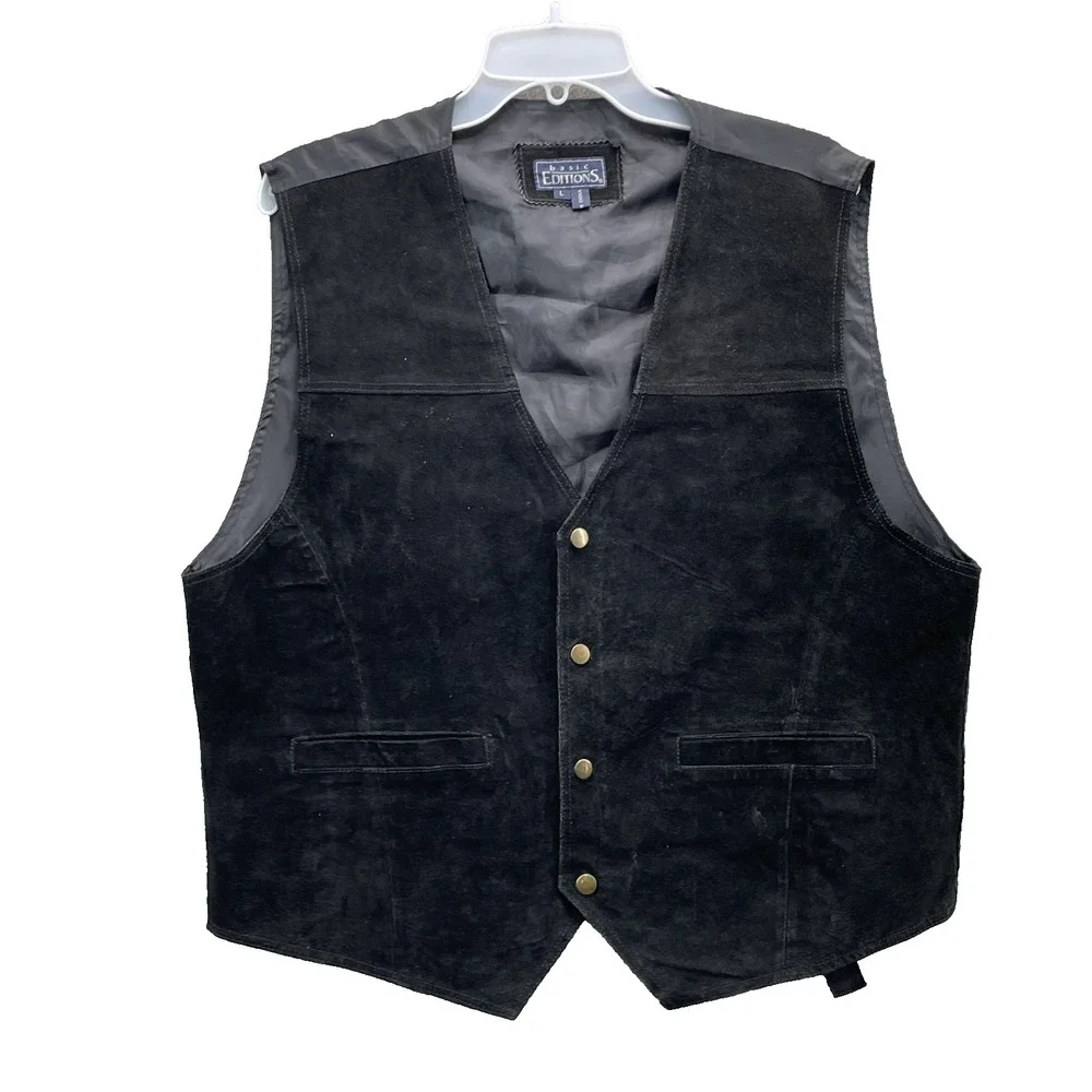 Basic Editions Suede Leather Vest Men's Large Moto Western 90's Cowboy Ren Faire